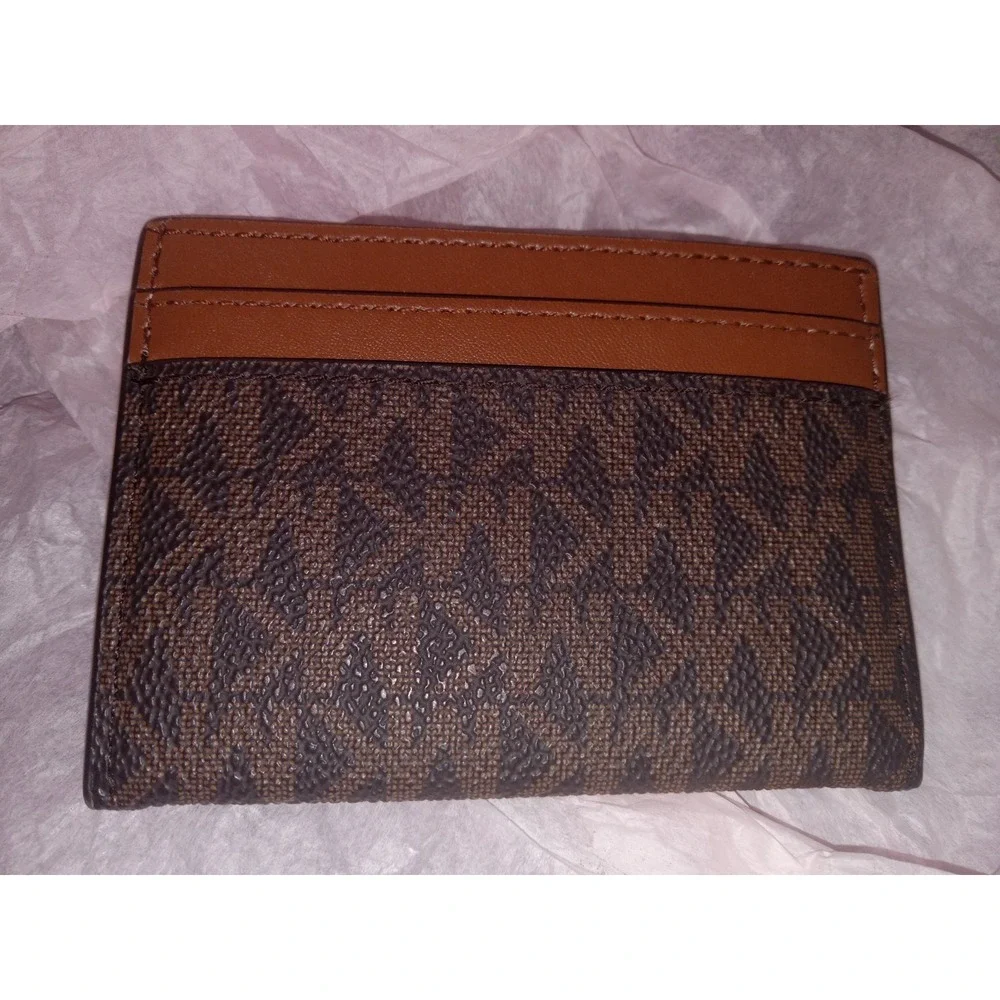 Authentic Michael Kors Reed Large Card Holder Wallet Brown MK Signature Logo